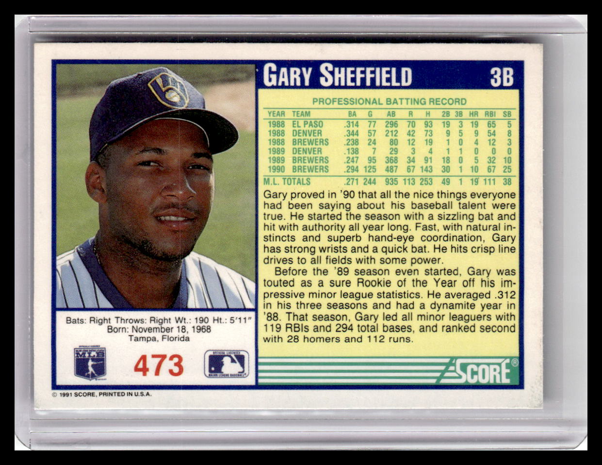 1991 Score #473 Gary Sheffield