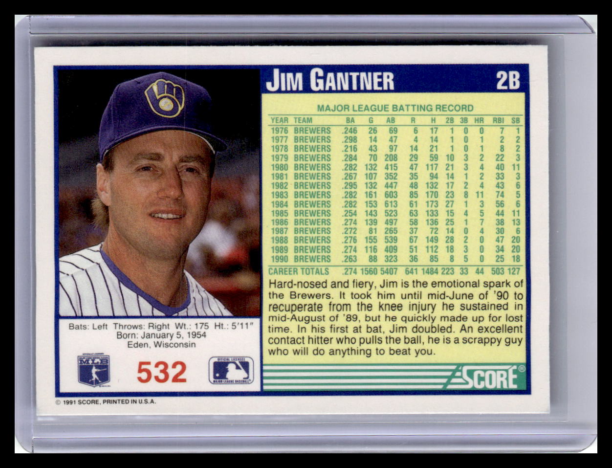 1991 Score #532 Jim Gantner