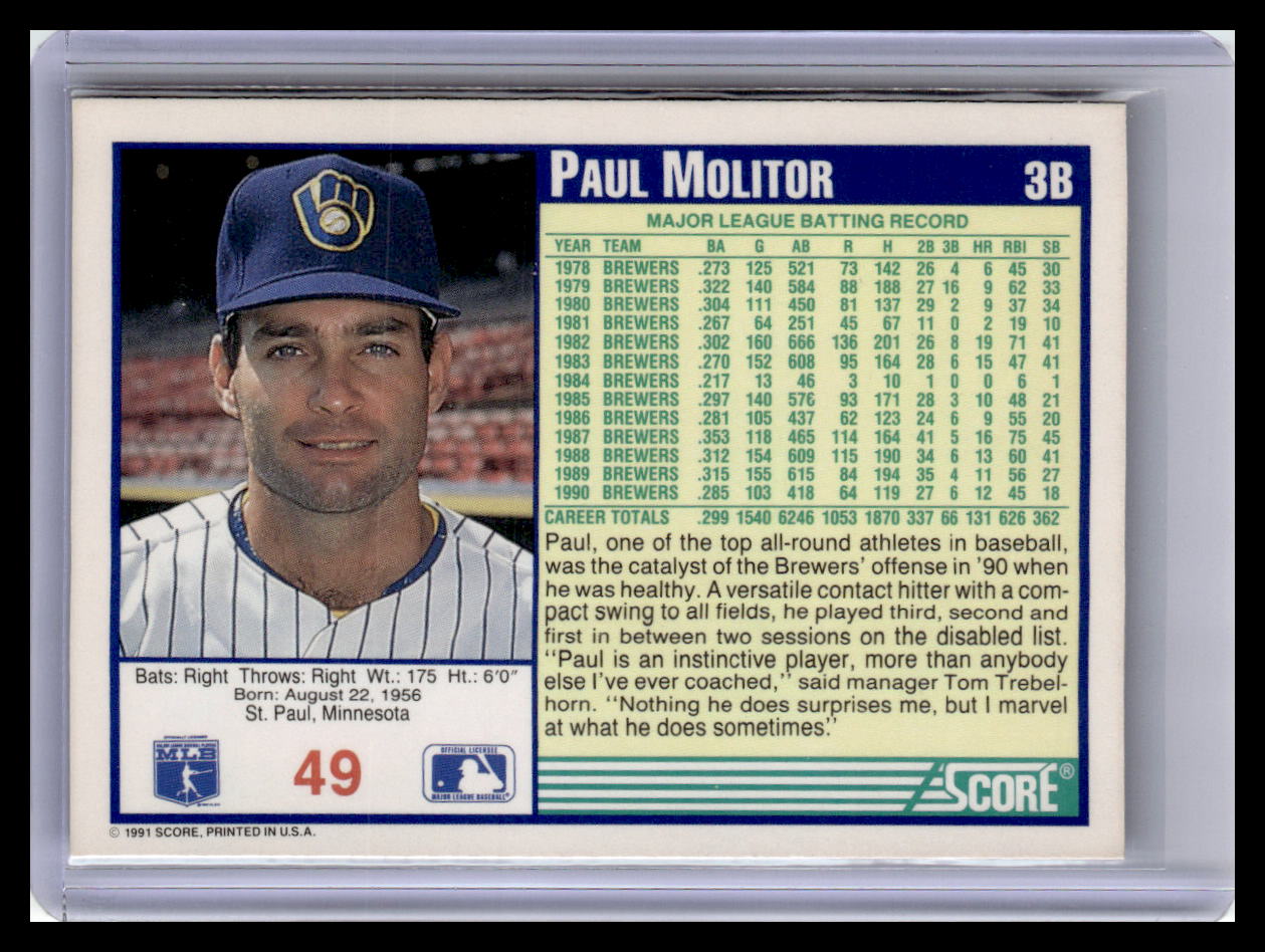 1991 Score #49 Paul Molitor