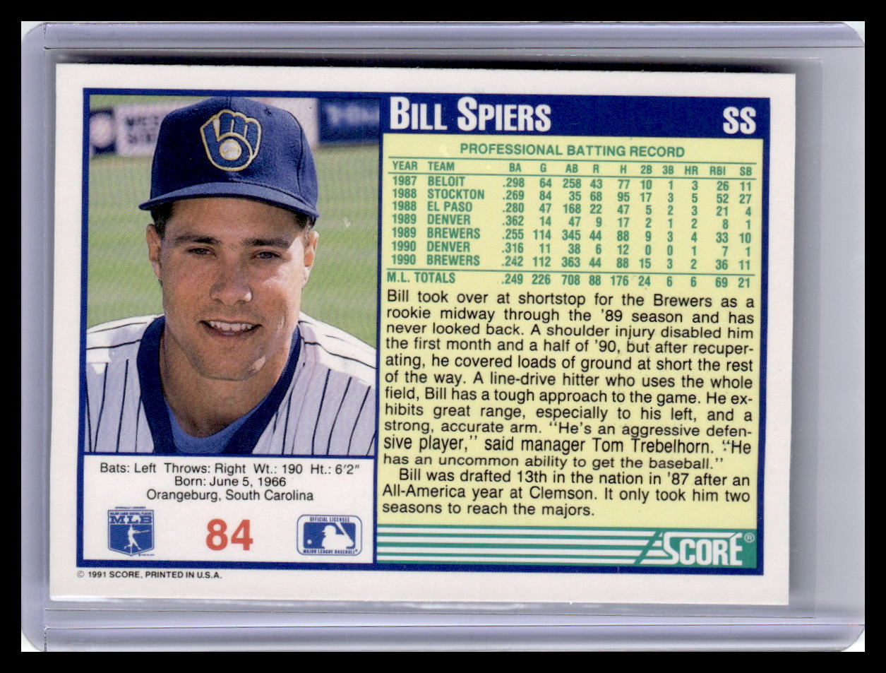 1991 Score #84 Bill Spiers