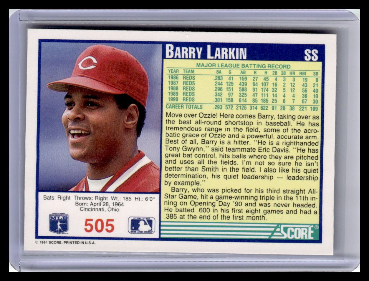 1991 Score #505 Barry Larkin