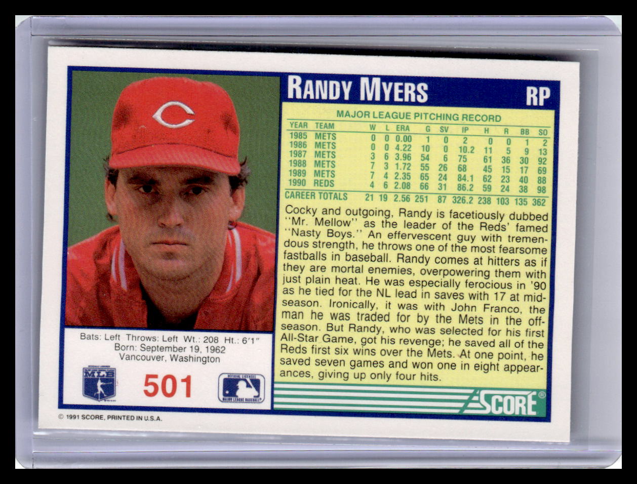 1991 Score #501 Randy Myers