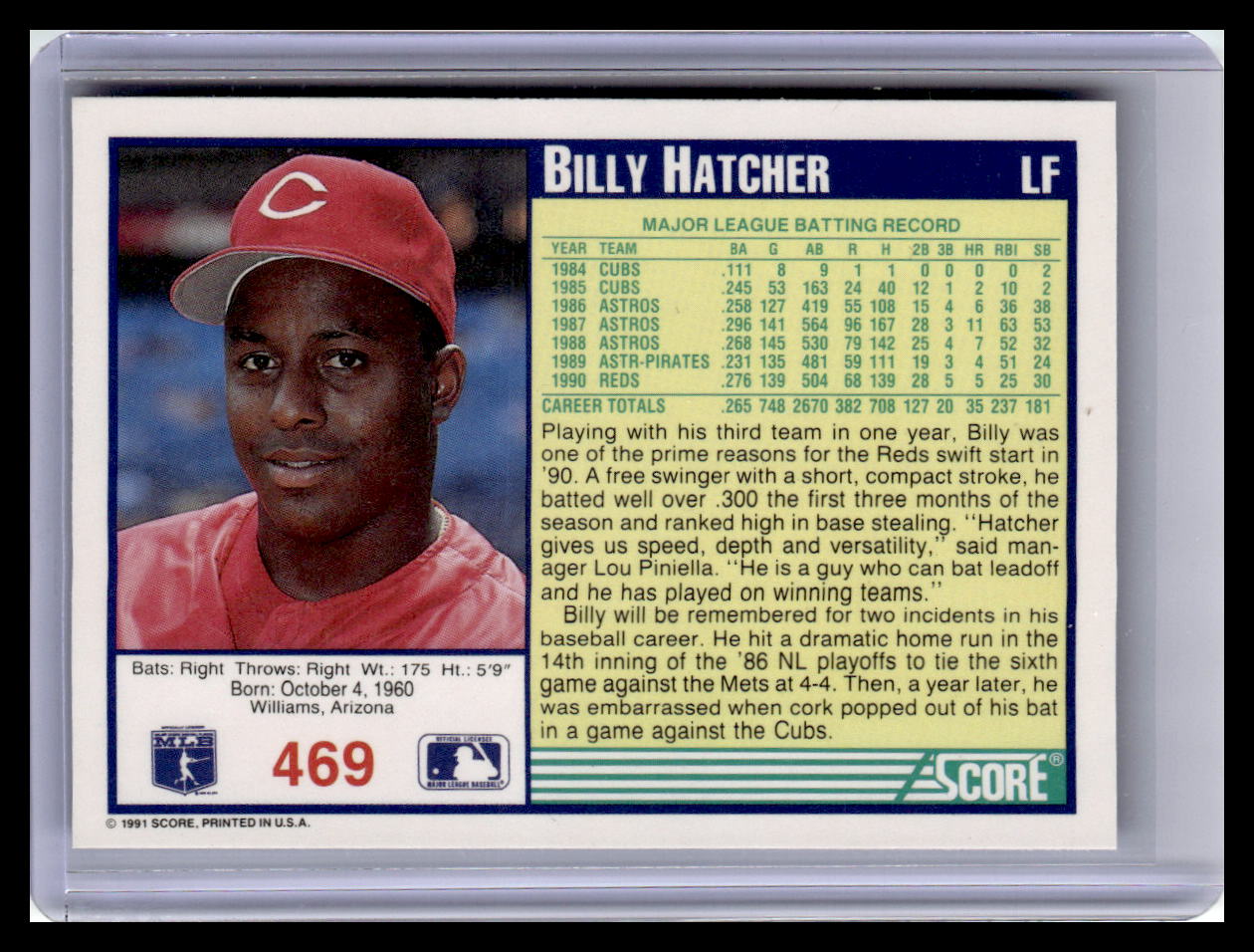 1991 Score #469 Billy Hatcher