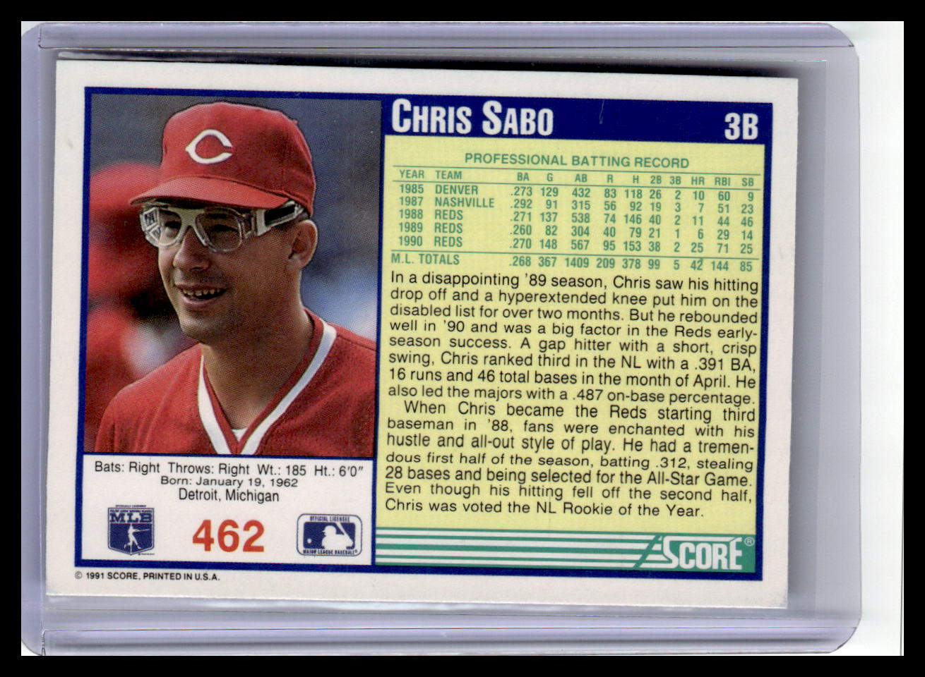 1991 Score #462 Chris Sabo