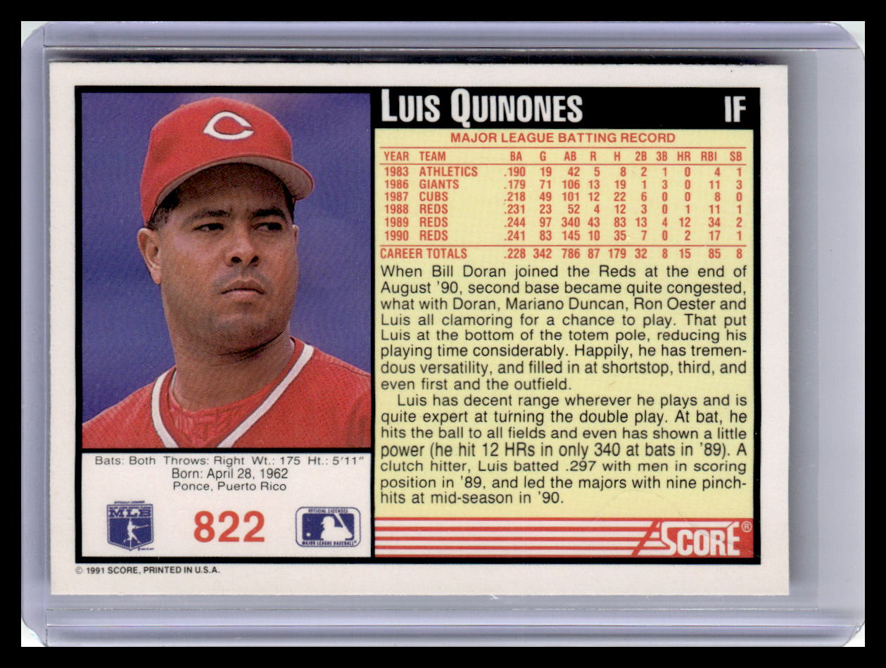 1991 Score #822 Luis Quinones