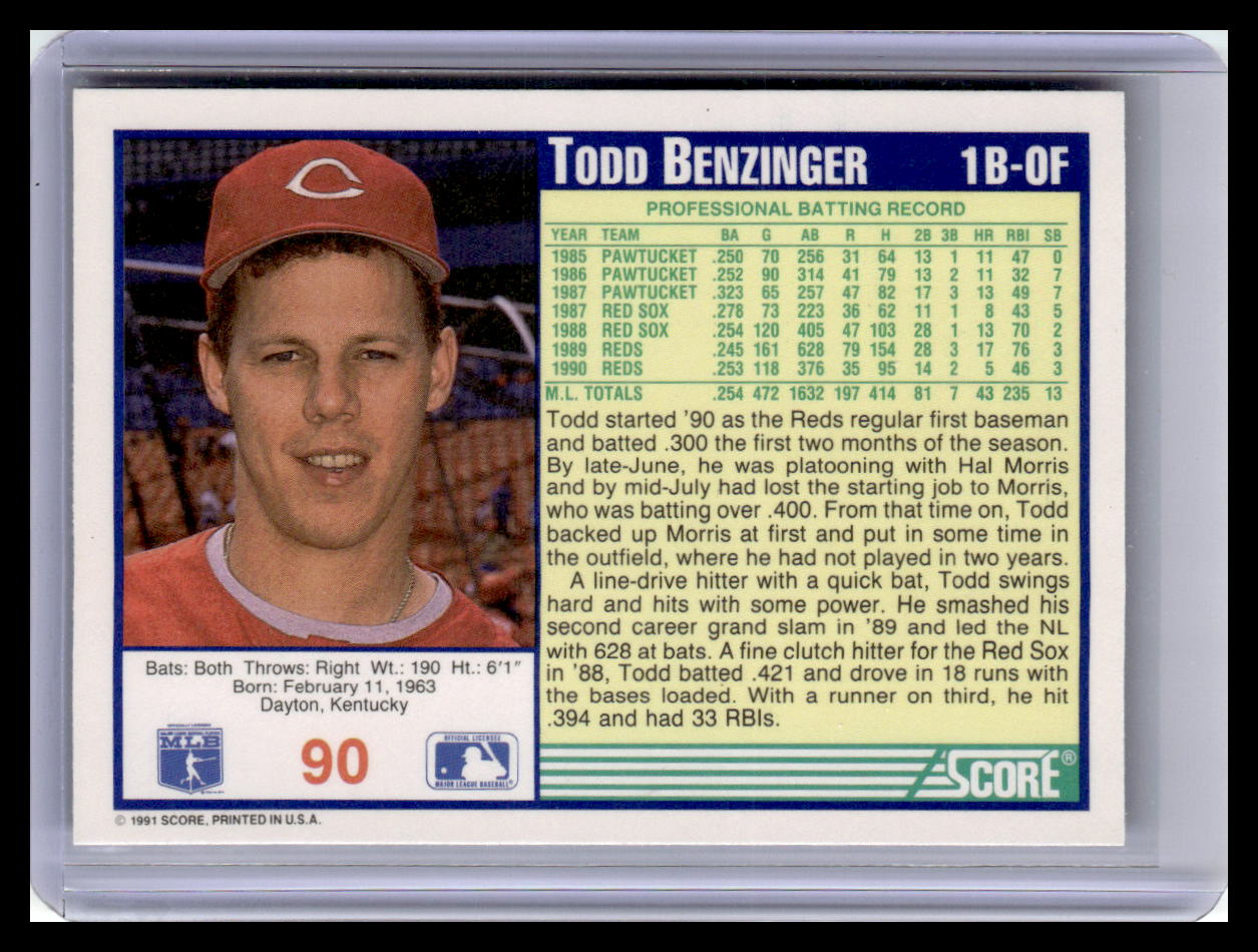 1991 Score #90 Todd Benzinger