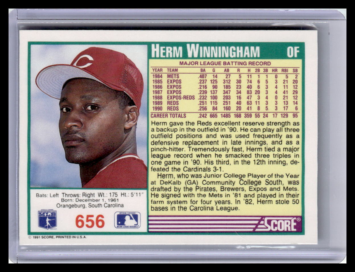 1991 Score #656 Herm Winningham