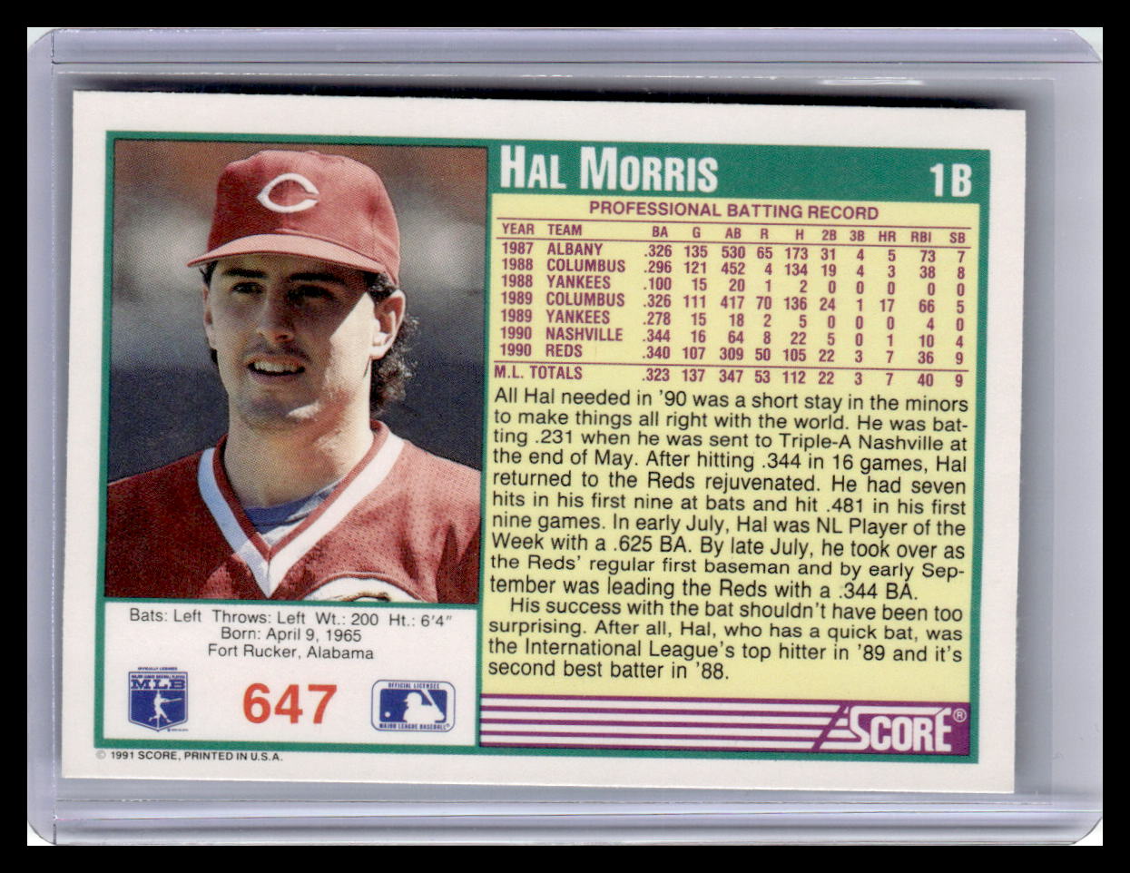 1991 Score #647 Hal Morris