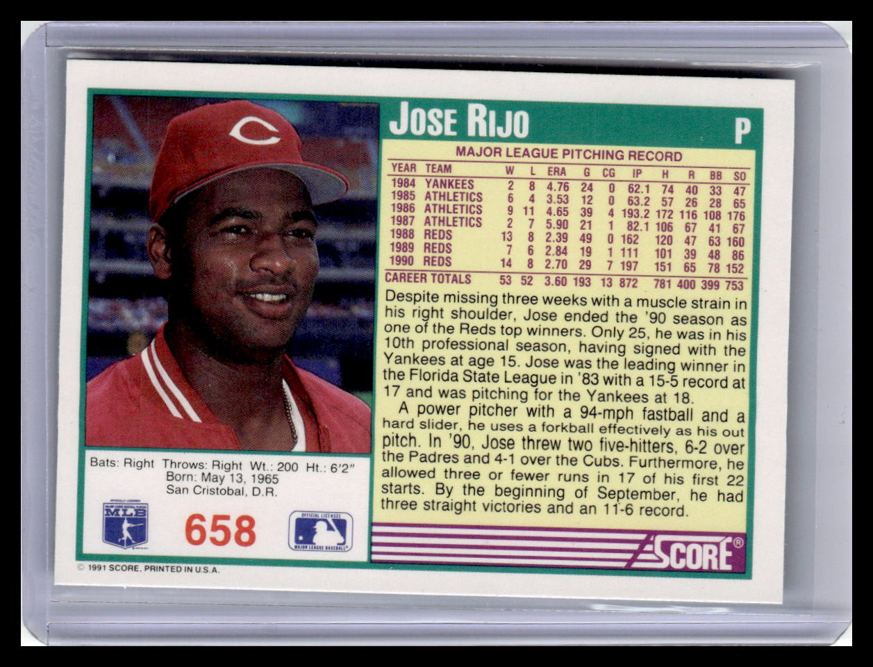 1991 Score #658 Jose Rijo