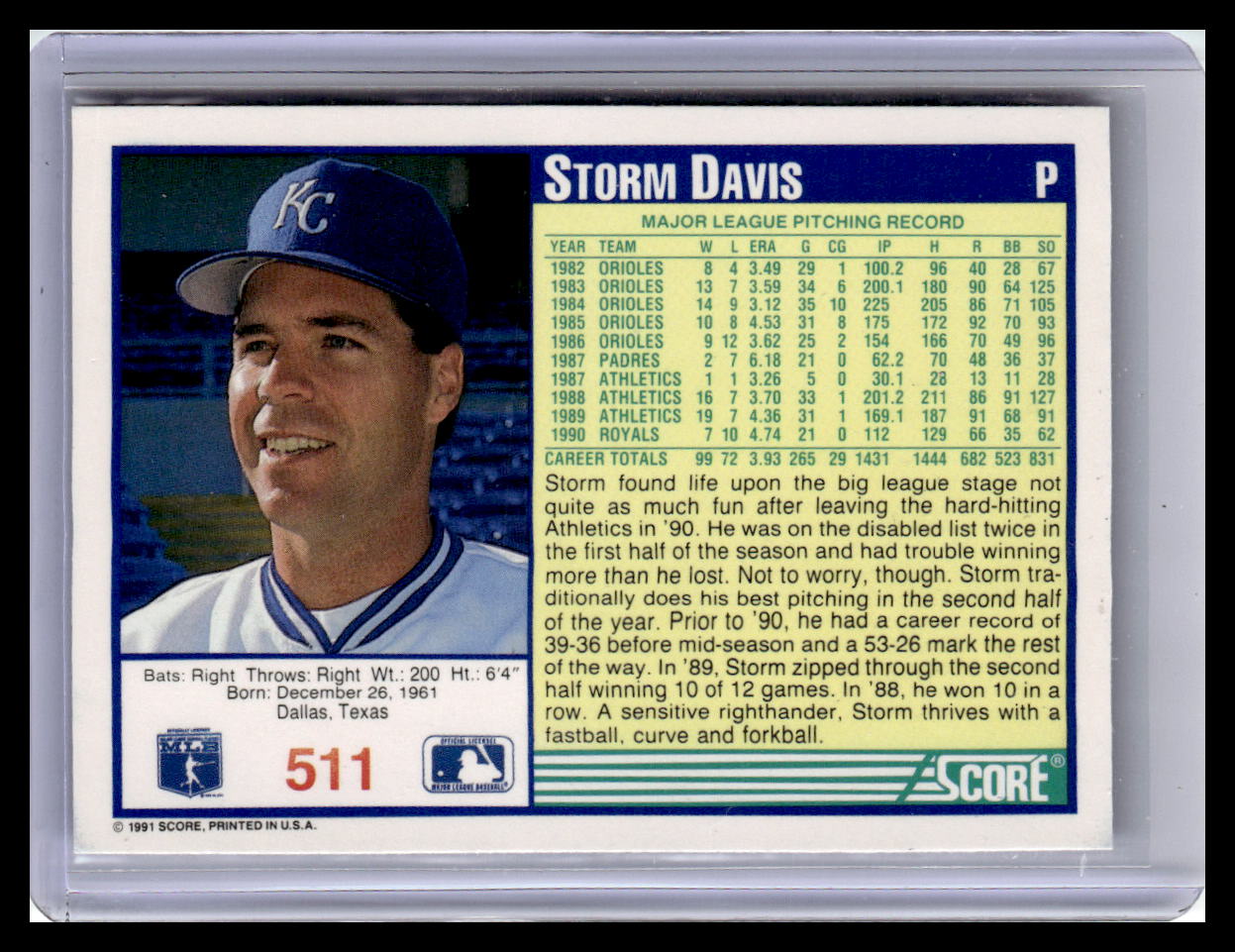 1991 Score #511 Storm Davis