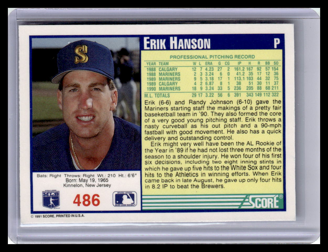 1991 Score #486 Erik Hanson