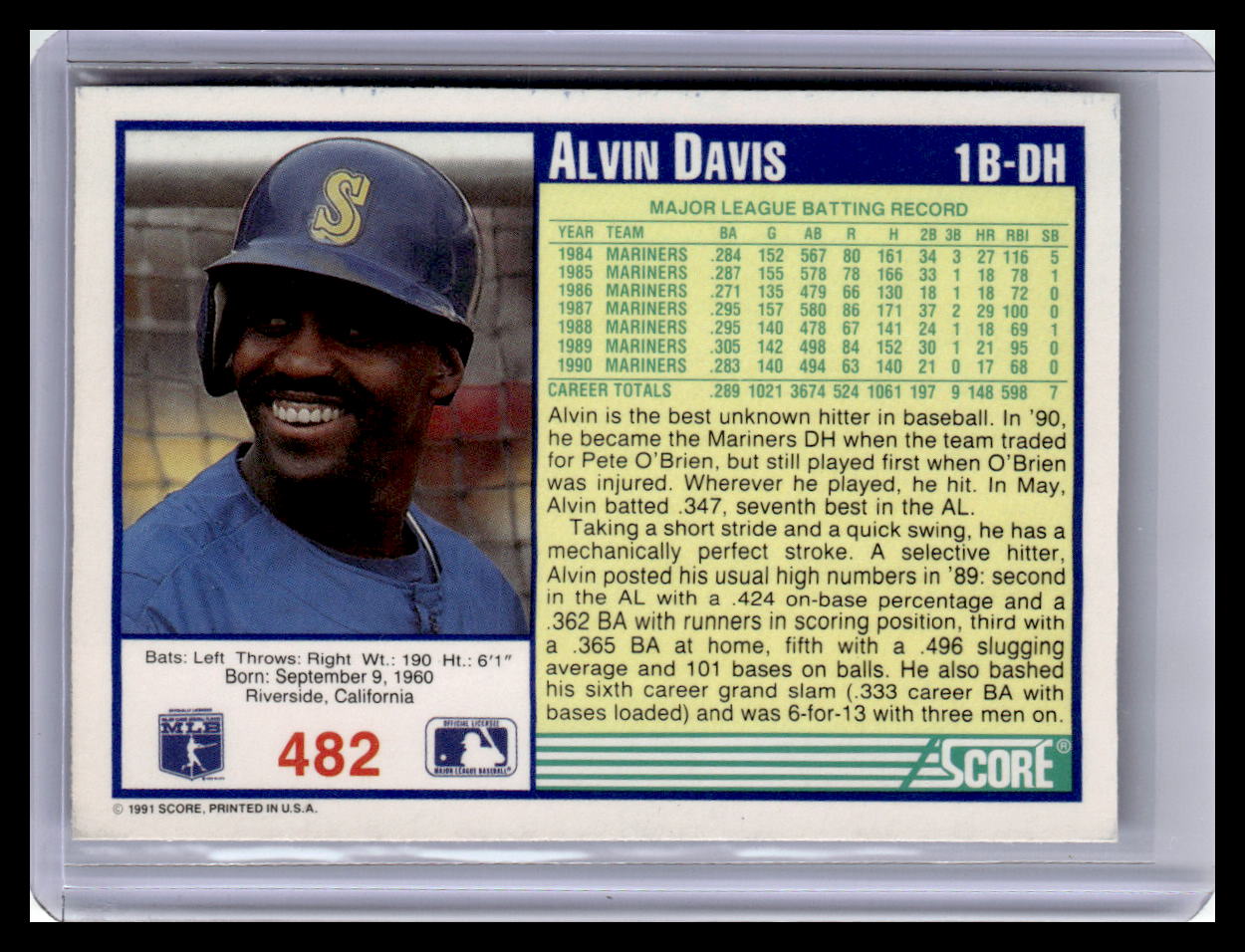 1991 Score #482 Alvin Davis