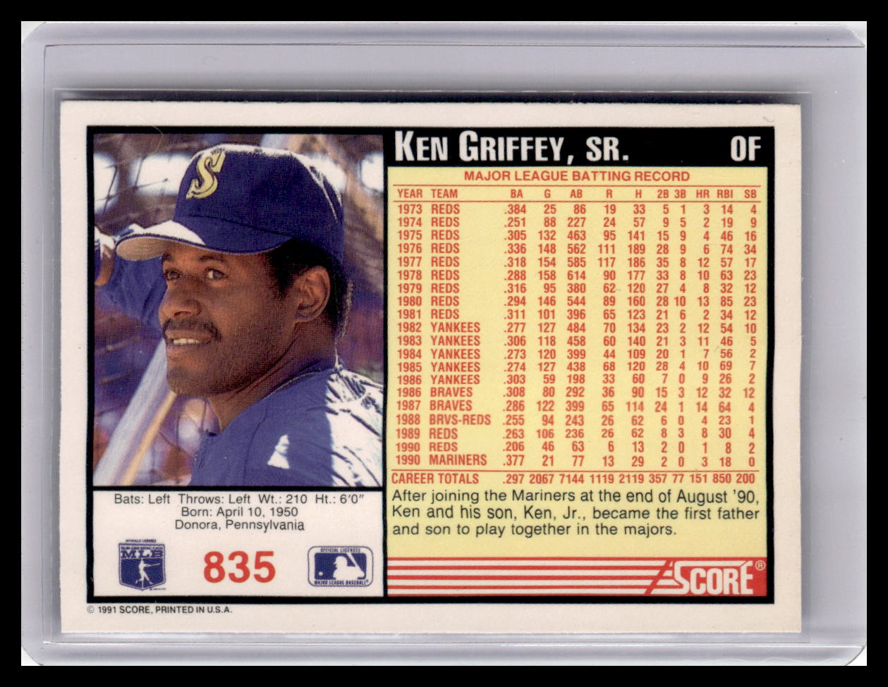 1991 Score #835 Ken Griffey, Sr.