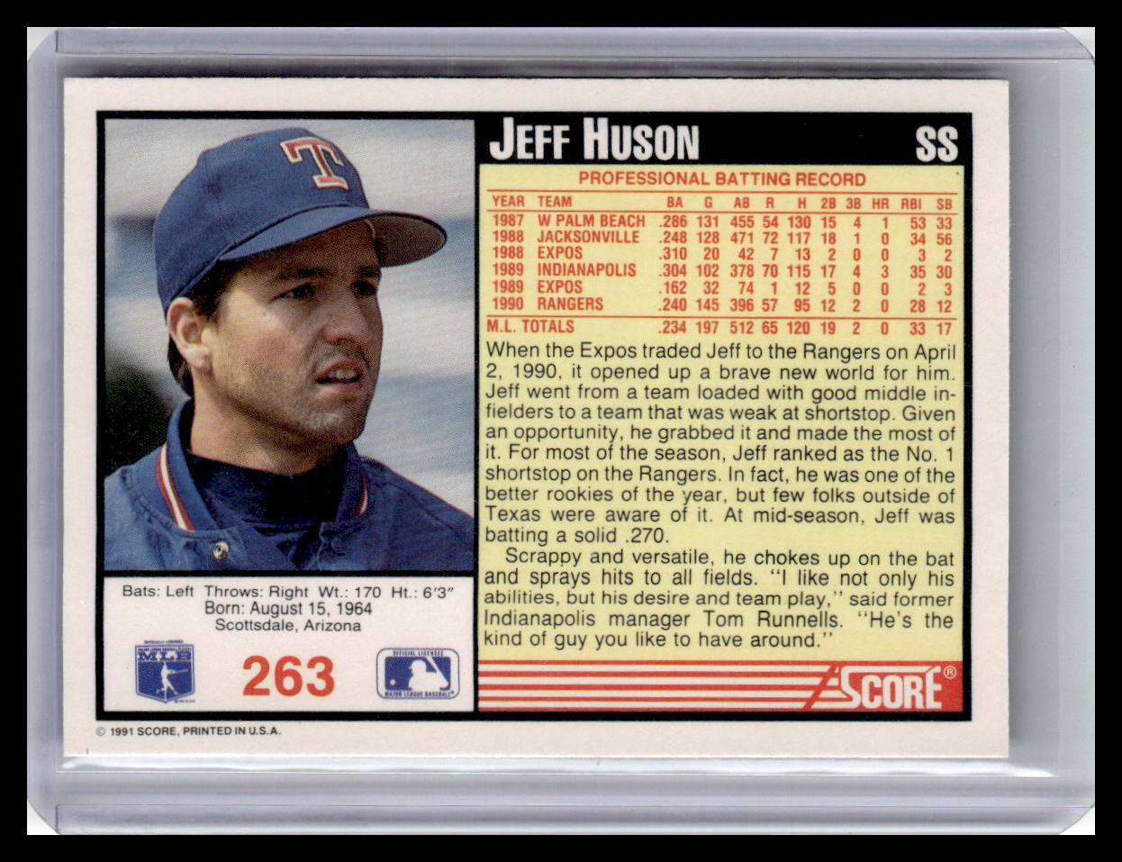 1991 Score #263 Jeff Huson