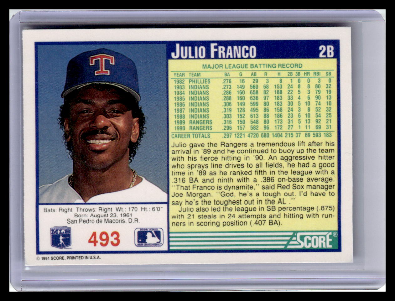 1991 Score #493 Julio Franco