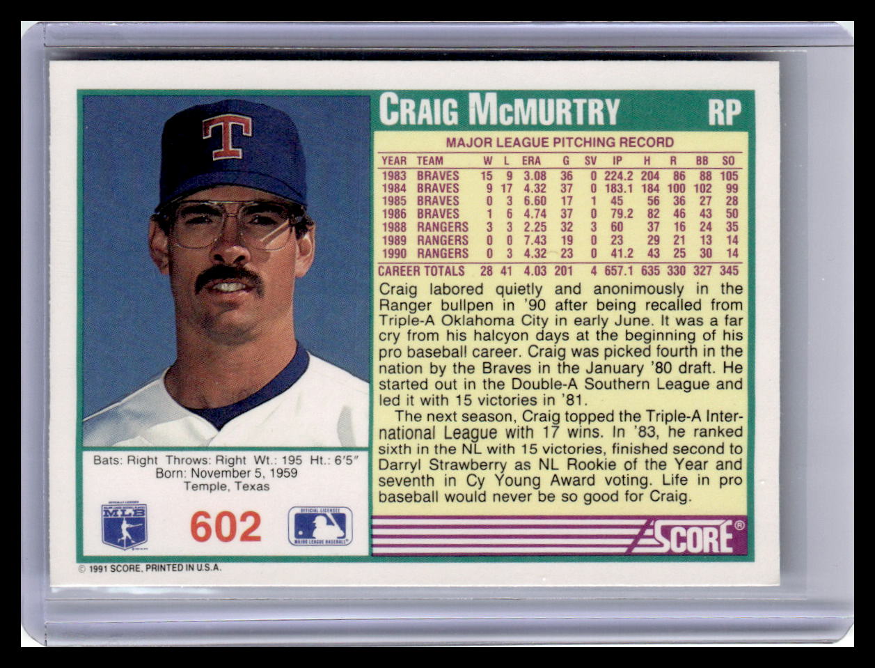 1991 Score #602 Craig McMurtry
