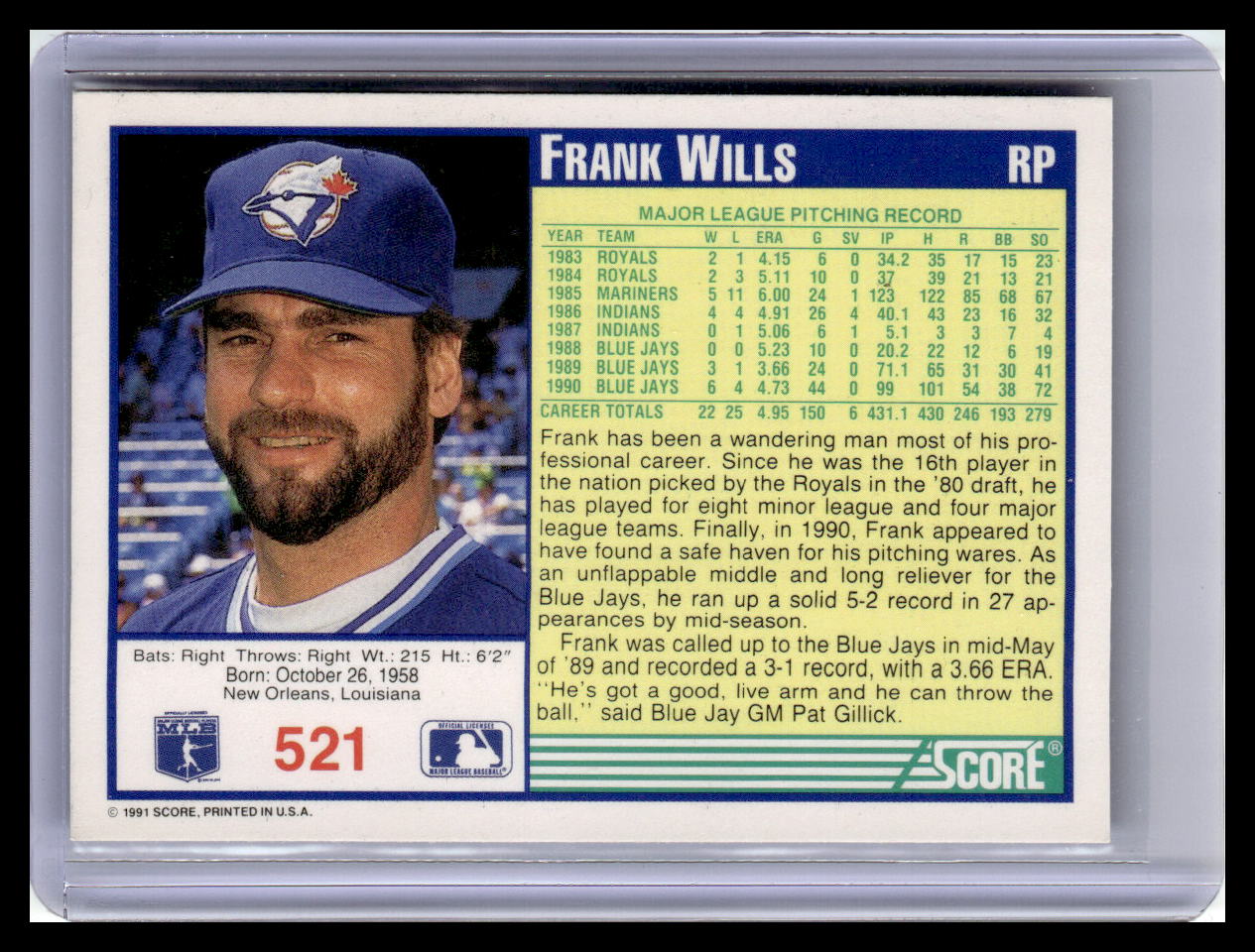 1991 Score #521 Frank Wills