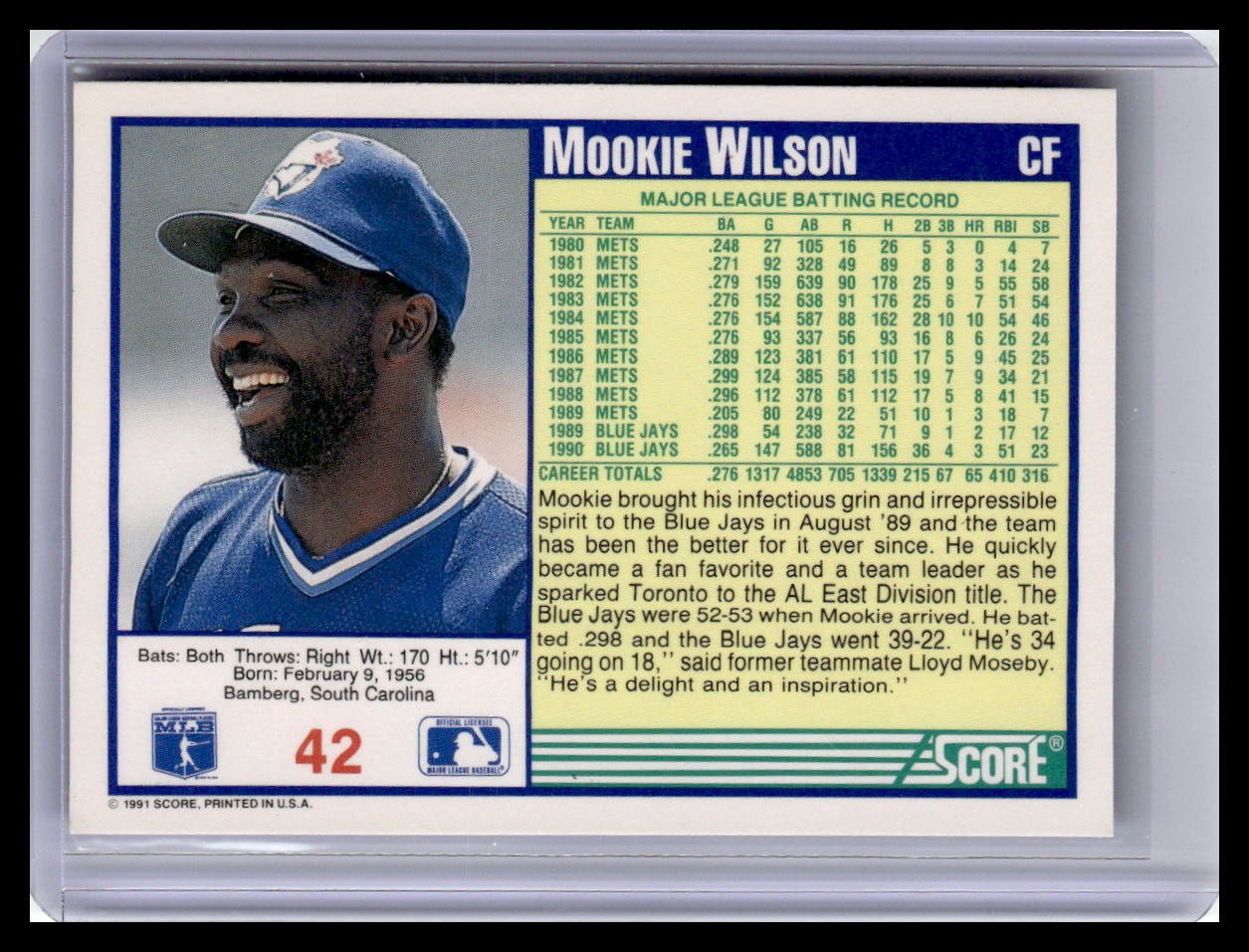 1991 Score #42 Mookie Wilson
