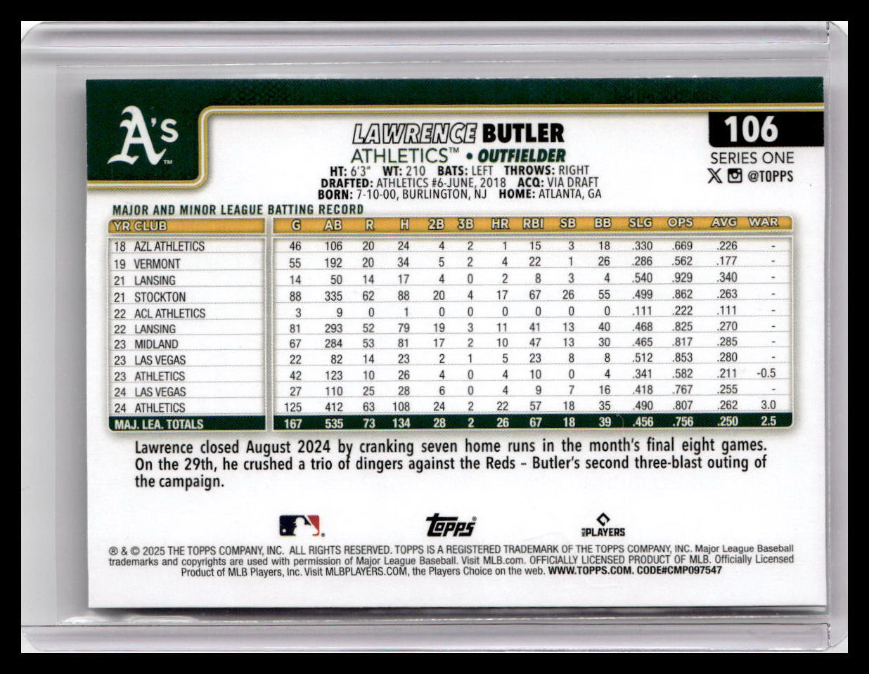 2025 Topps #106 Lawrence Butler