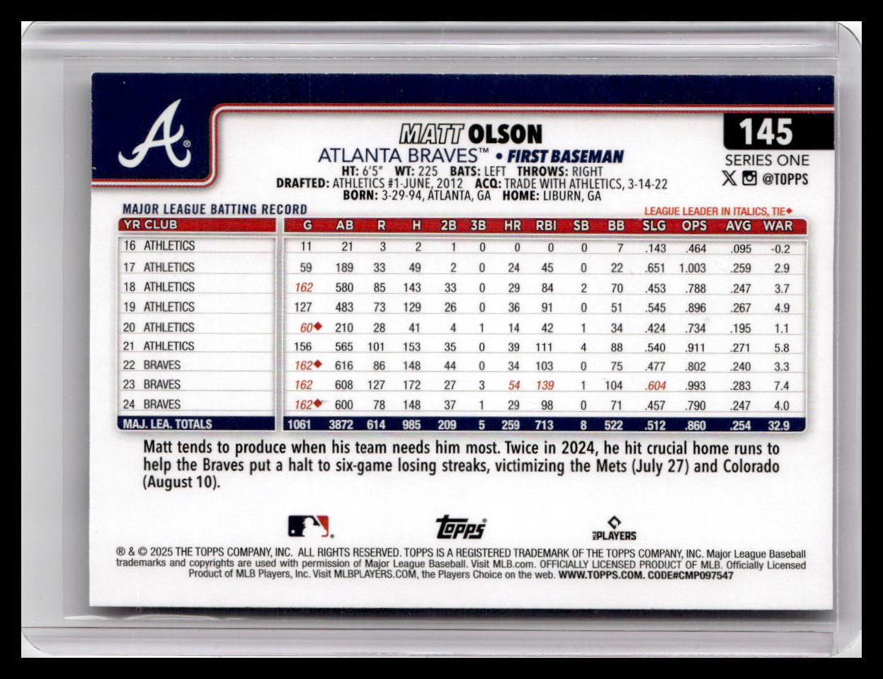 2025 Topps #145 Matt Olson