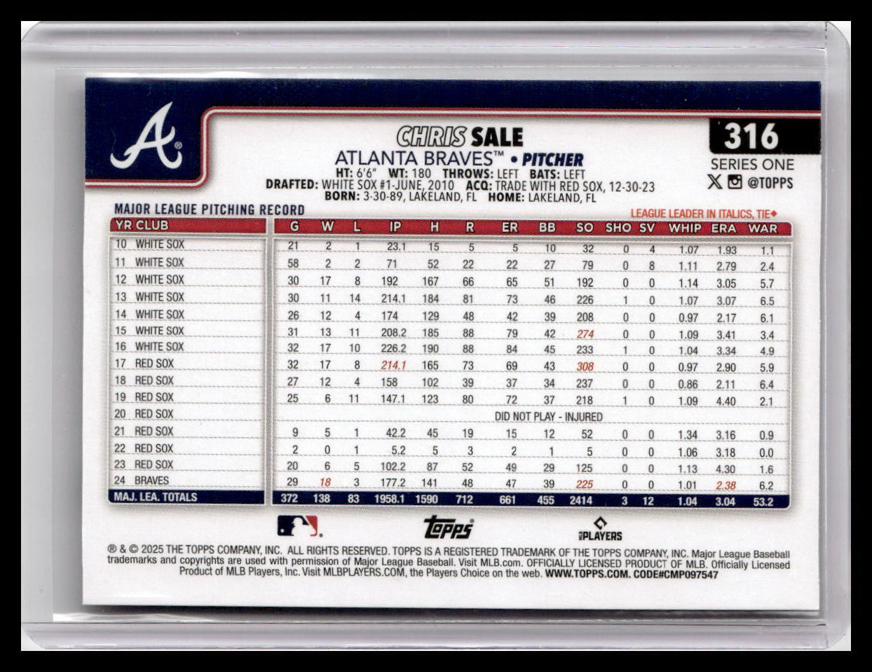 2025 Topps #316 Chris Sale