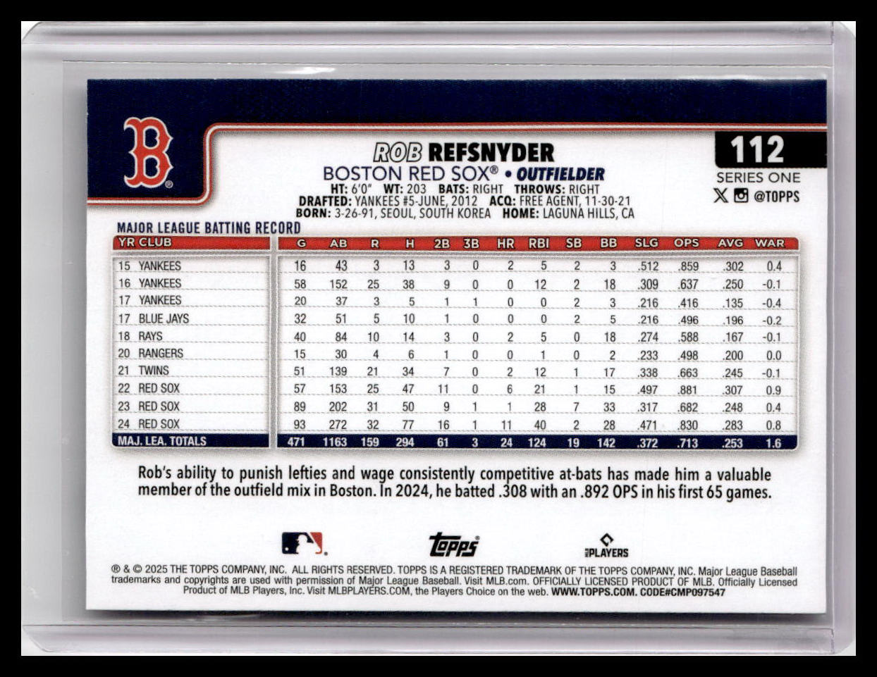 2025 Topps #112 Rob Refsnyder
