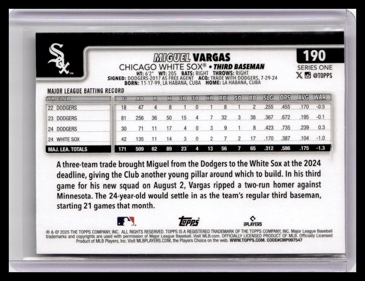 2025 Topps #190 Miguel Vargas