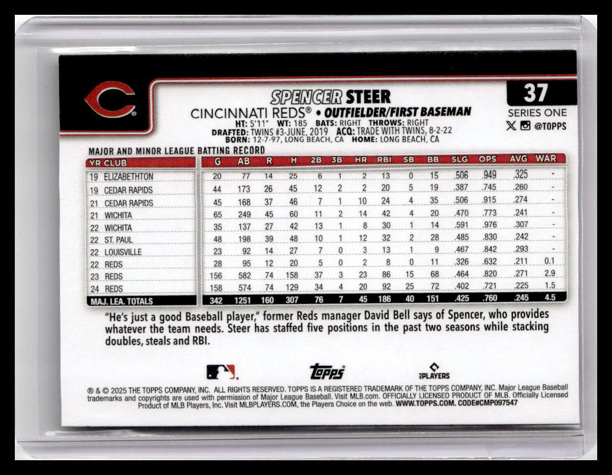 2025 Topps #37 Spencer Steer