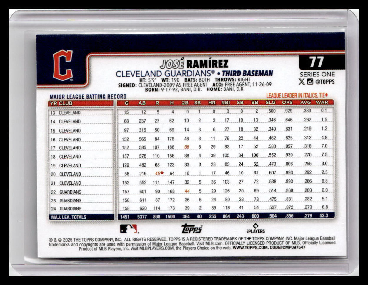 2025 Topps #77 José Ramírez