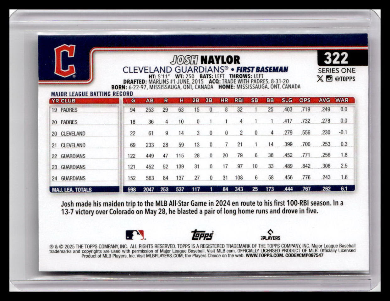 2025 Topps #322 Josh Naylor