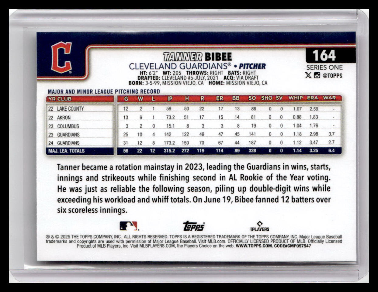 2025 Topps #164 Tanner Bibee