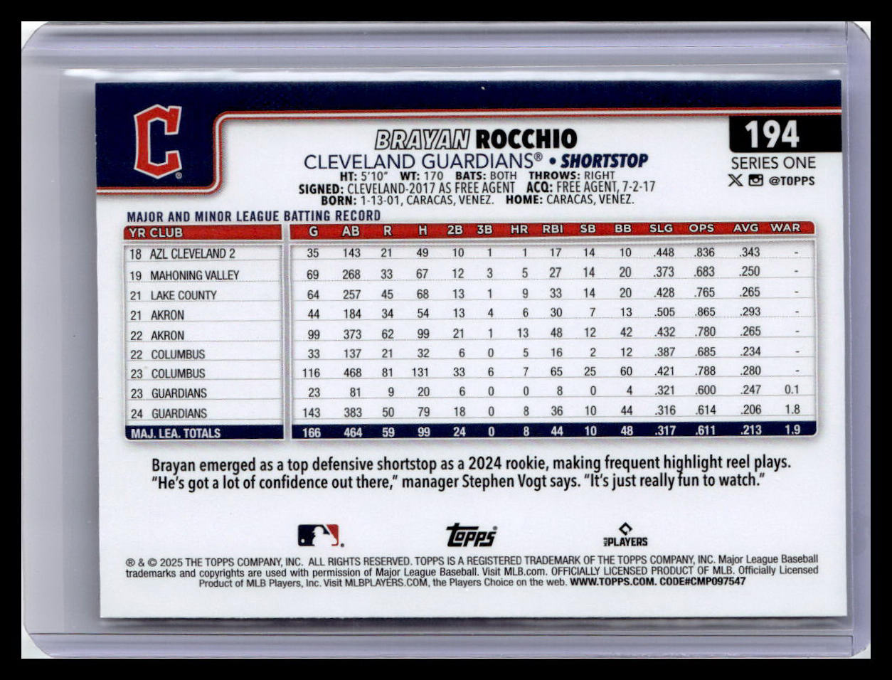 2025 Topps #194 Brayan Rocchio