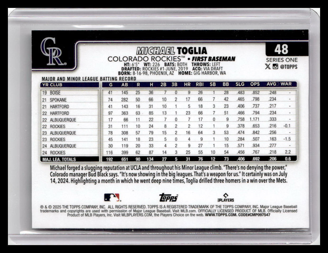 2025 Topps #48 Michael Toglia