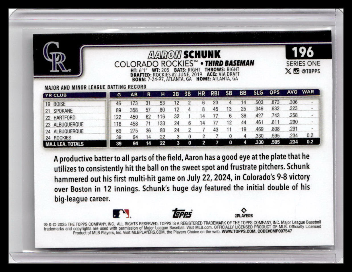 2025 Topps #196 Aaron Schunk