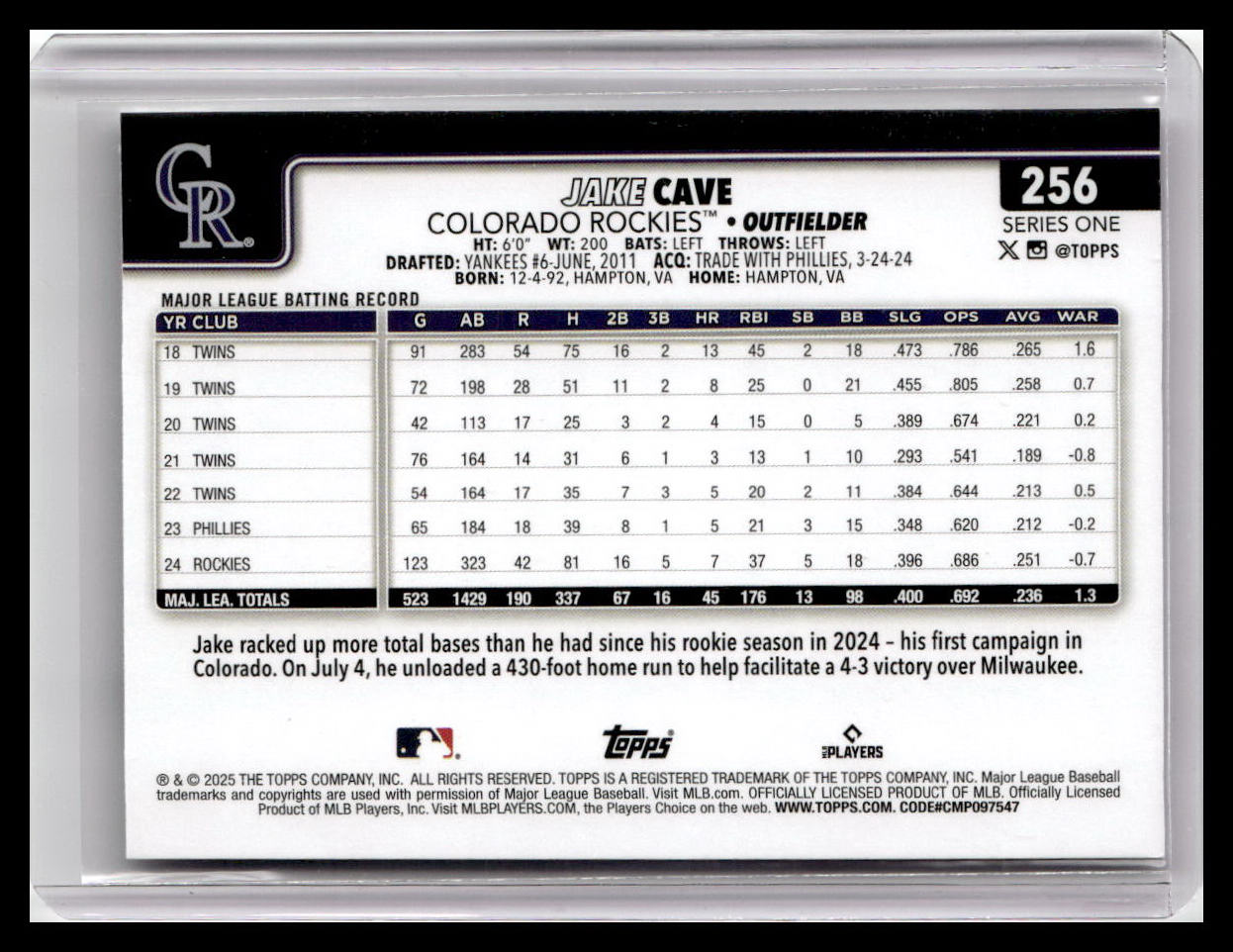 2025 Topps #256 Jake Cave