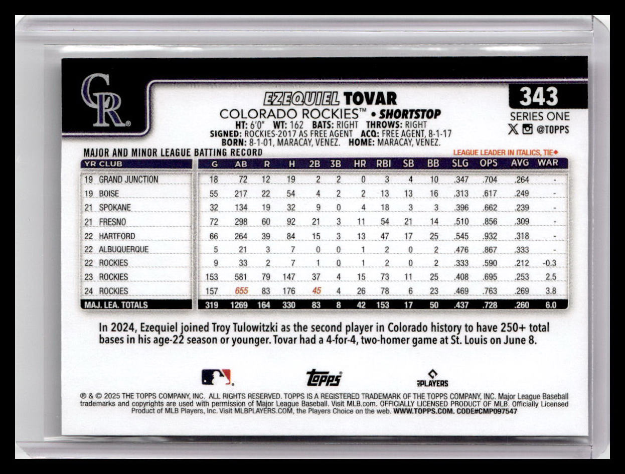 2025 Topps #343 Ezequiel Tovar