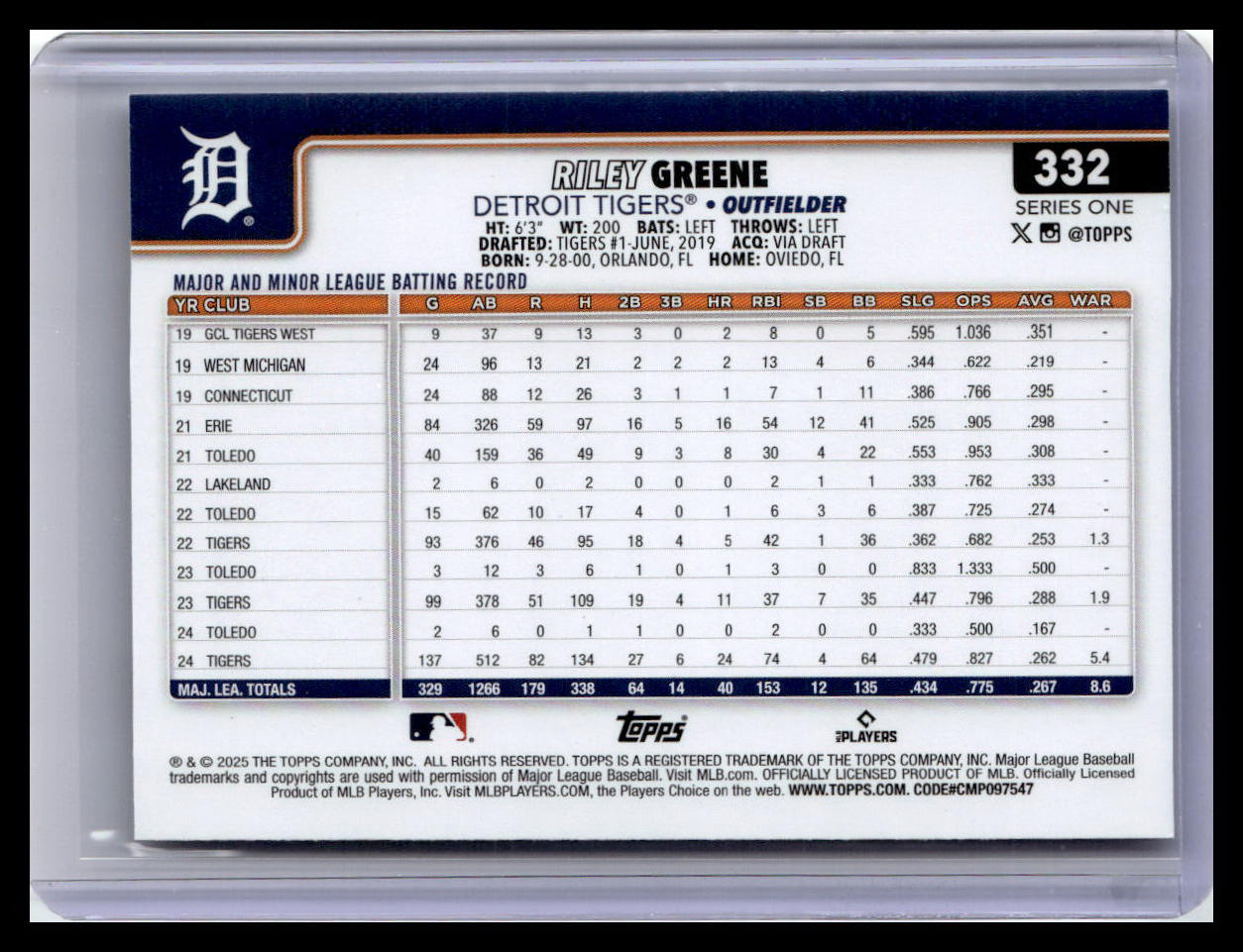 2025 Topps #332 Riley Greene