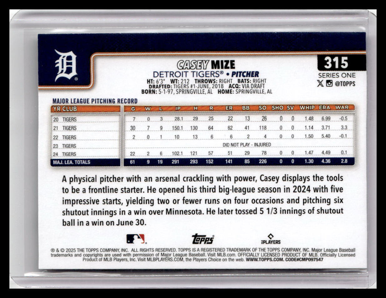 2025 Topps #315 Casey Mize