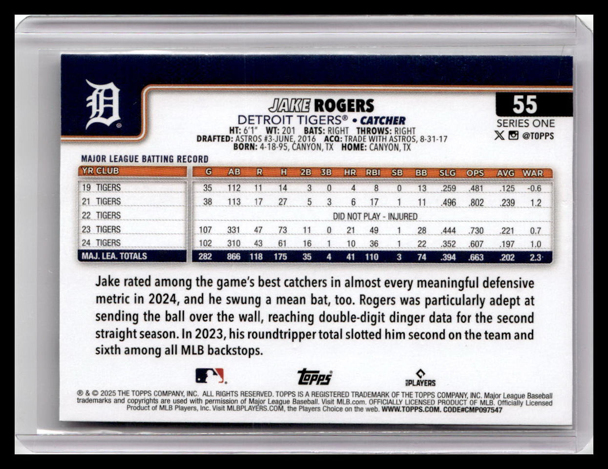 2025 Topps #55 Jake Rogers