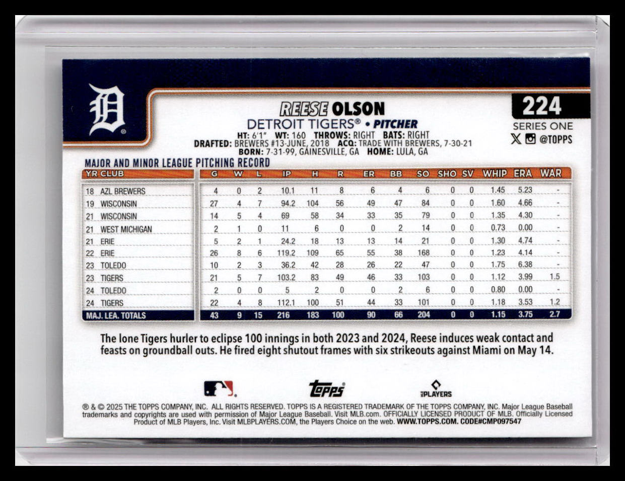 2025 Topps #224 Reese Olson