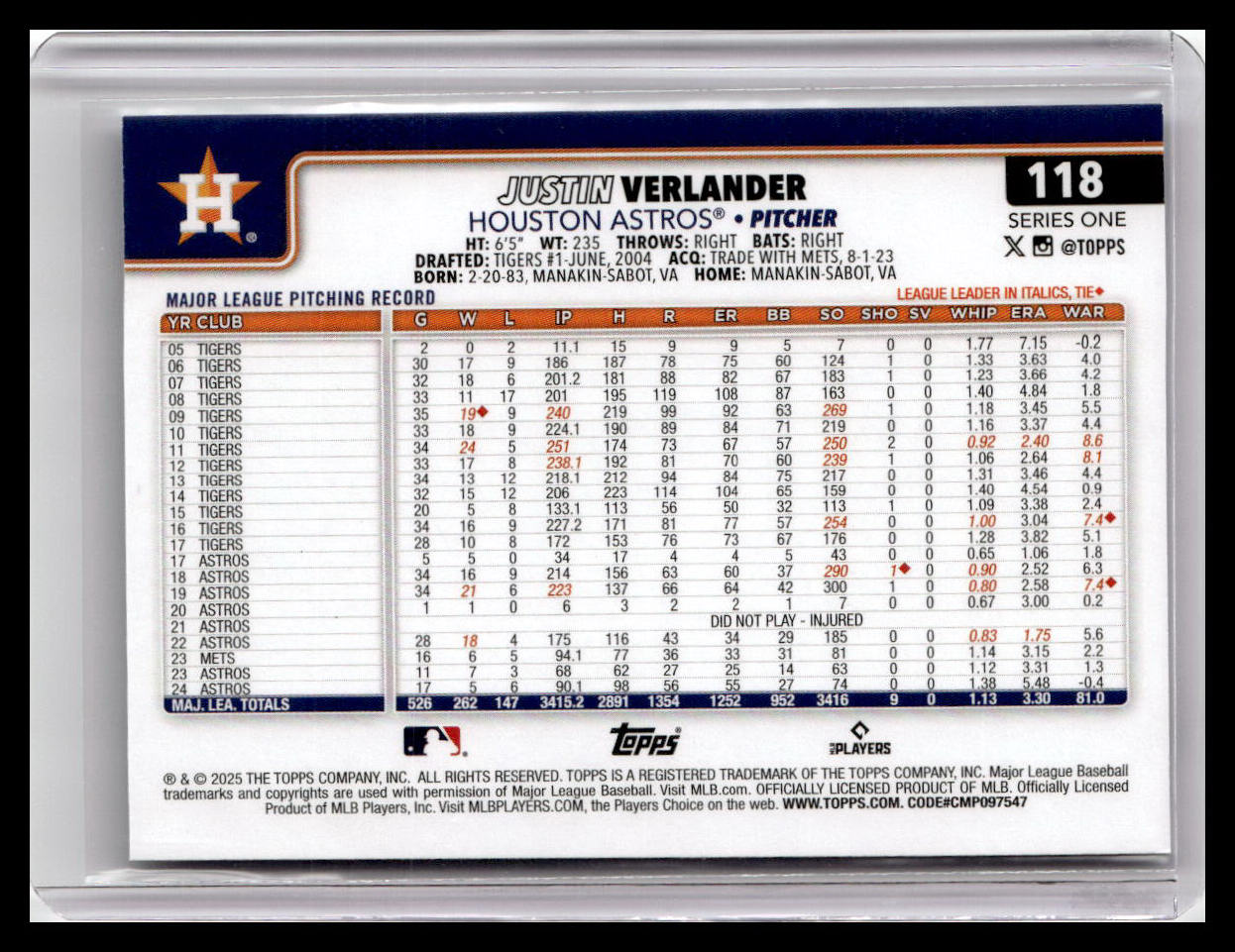 2025 Topps #118 Justin Verlander