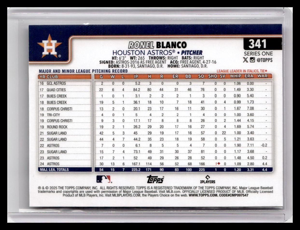 2025 Topps #341 Ronel Blanco