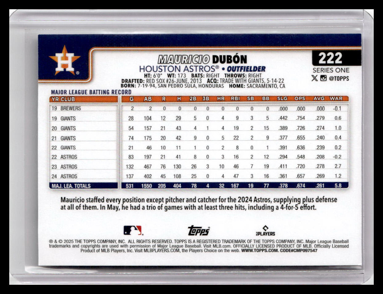 2025 Topps #222 Mauricio Dubón