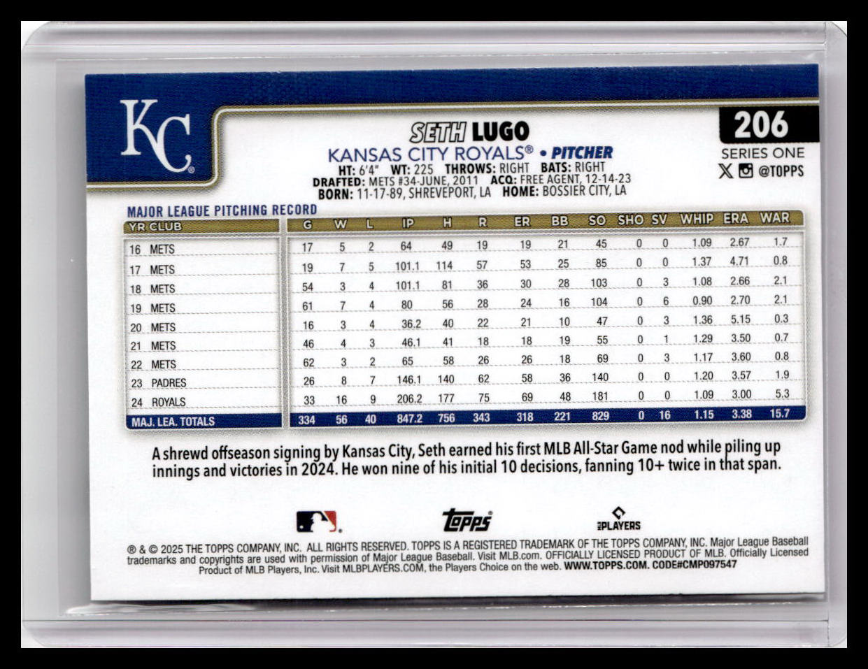 2025 Topps #206 Seth Lugo