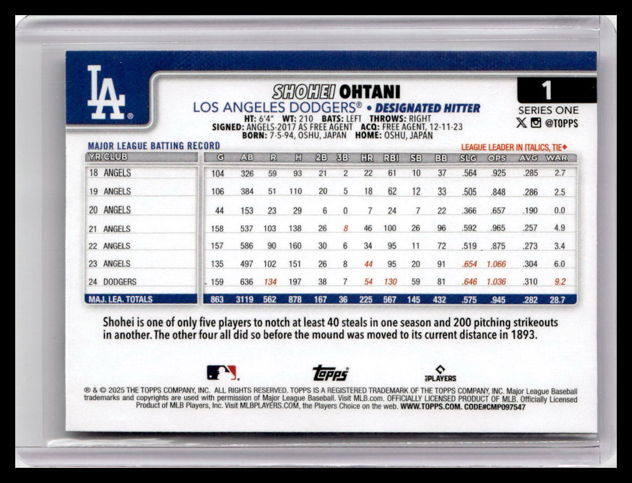 2025 Topps #1 Shohei Ohtani