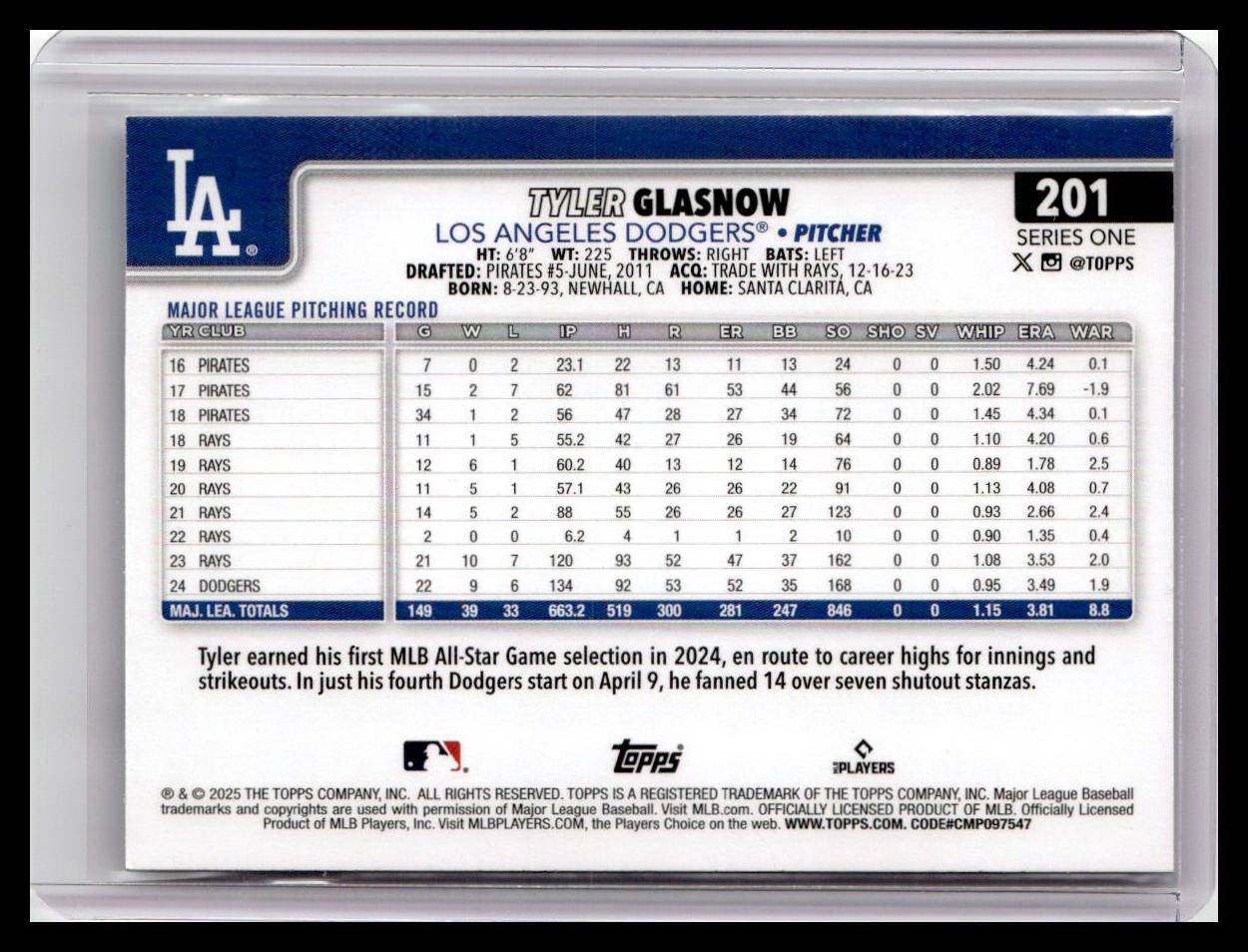 2025 Topps #201 Tyler Glasnow