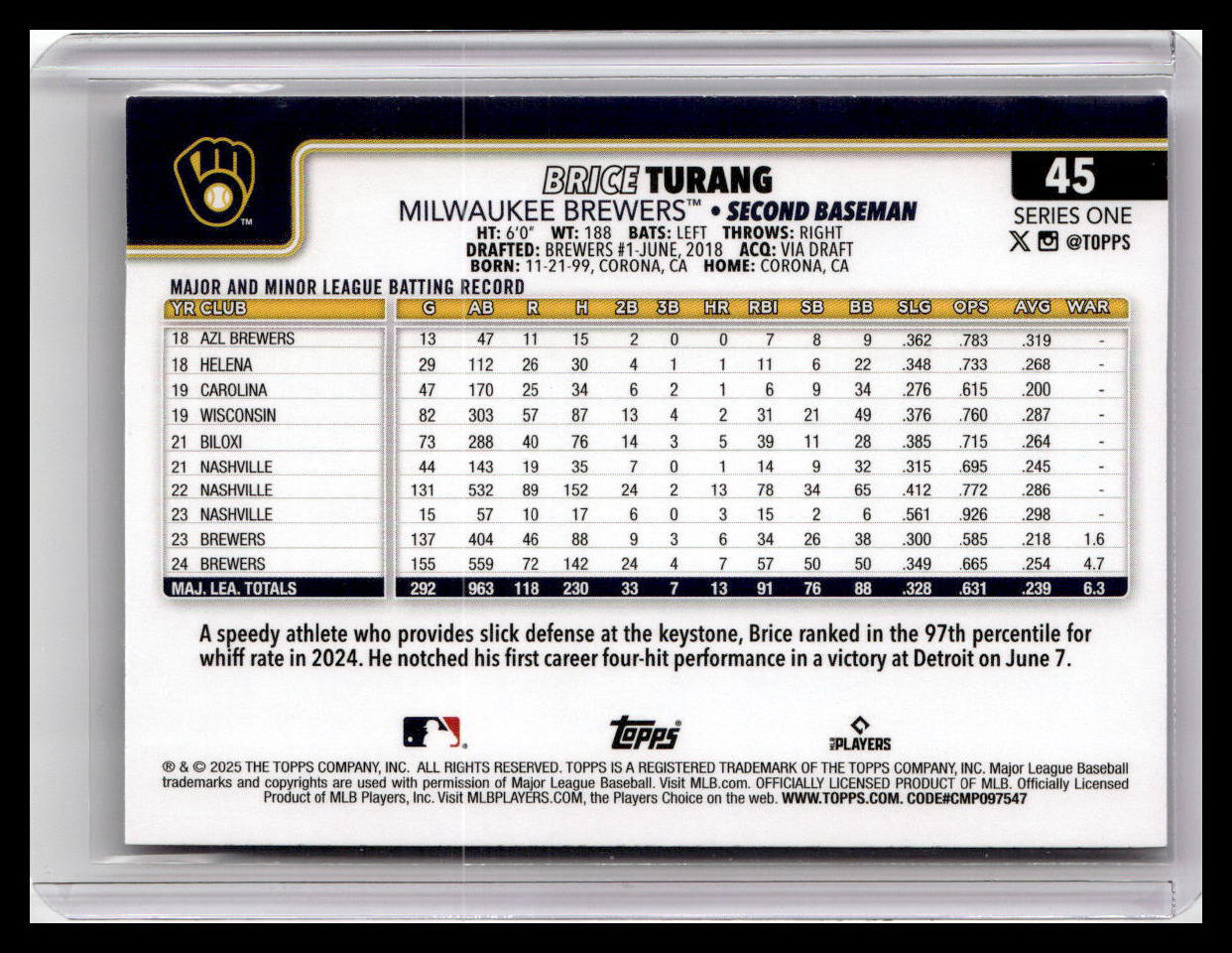 2025 Topps #45 Brice Turang