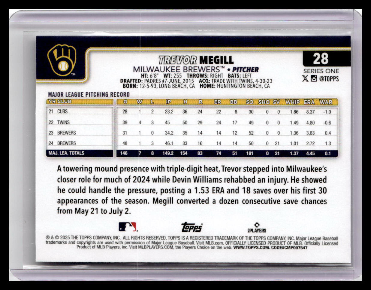 2025 Topps #28 Trevor Megill