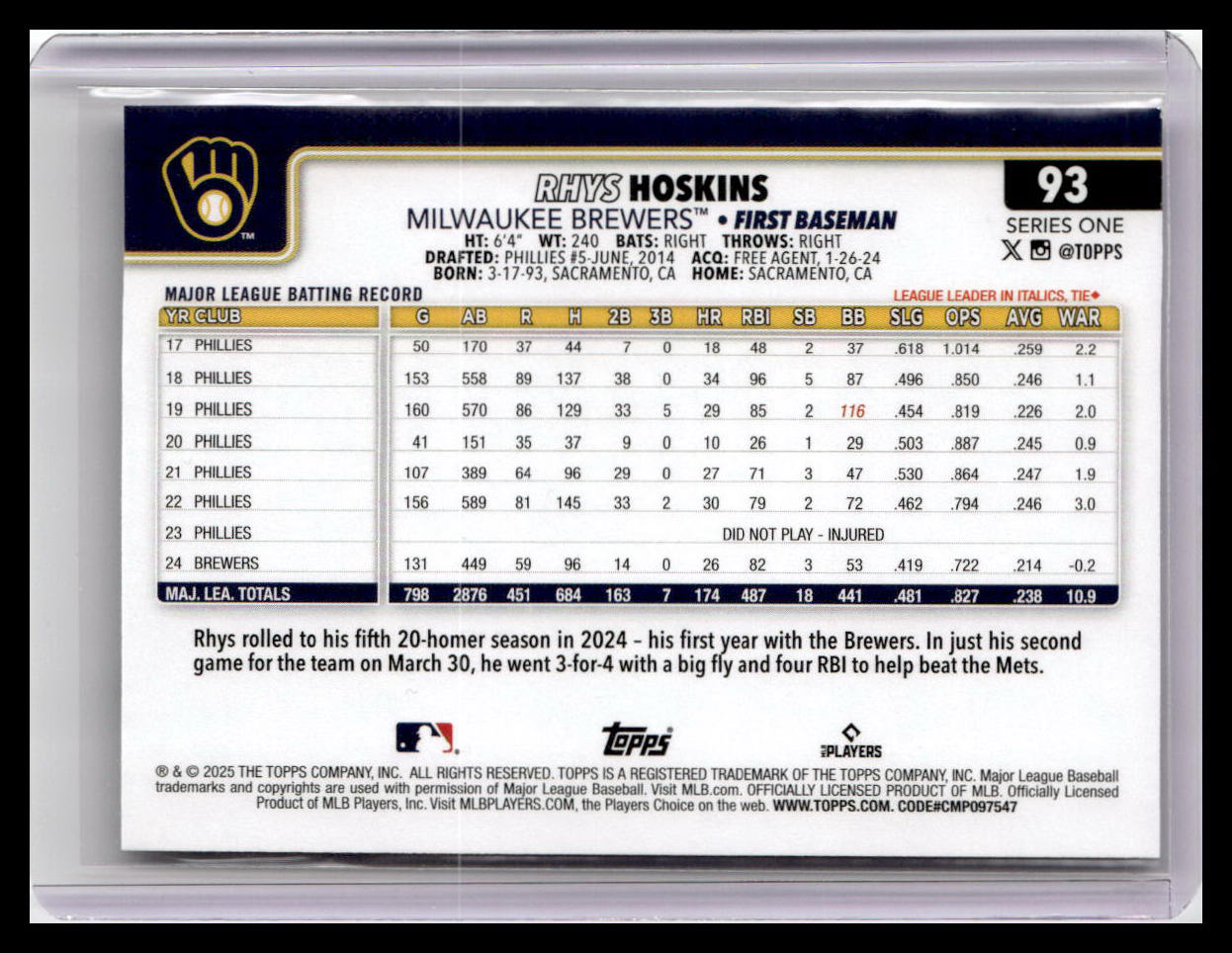 2025 Topps #93 Rhys Hoskins