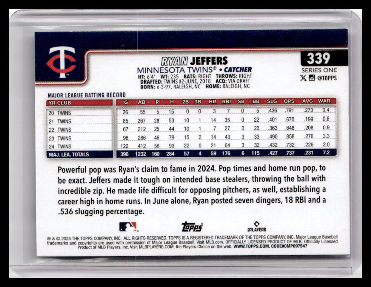 2025 Topps #339 Ryan Jeffers
